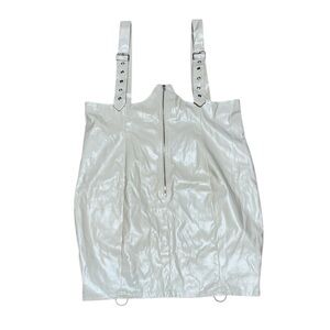 SHEIN 1XL Cream Bubble Mini Skirt Suspender Strap Zipper Faux Leather